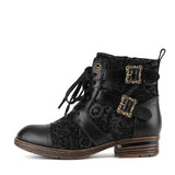 TIMELESS GRACE FLORAL LACE-UP FLAT ANKLE BOOTS