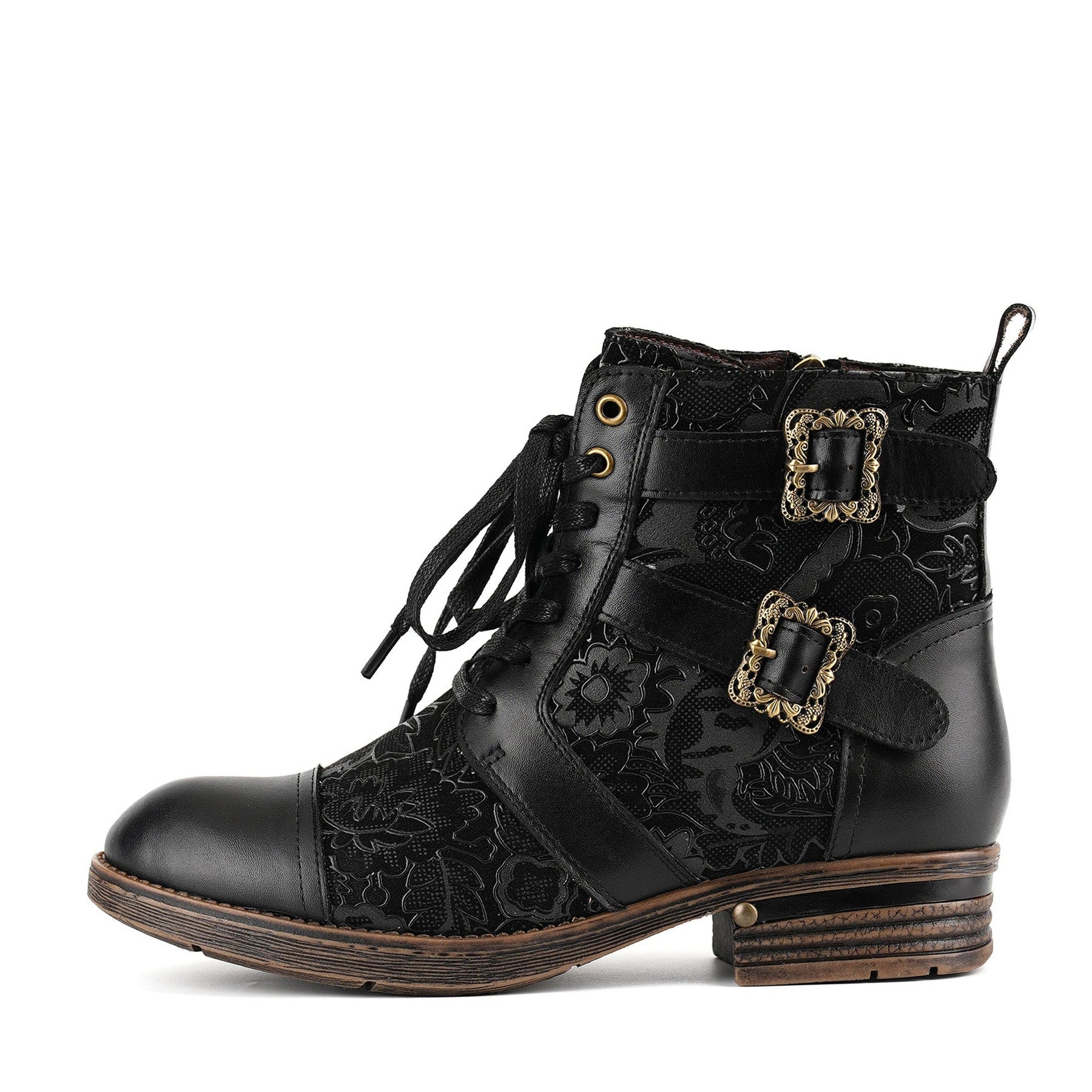 Timeless Grace Floral Lace-Up Flat Ankle Boots