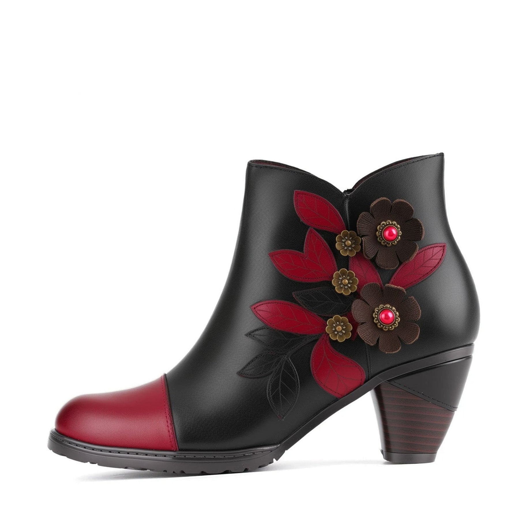 Retro Boho Floral Charm Ankle Boots