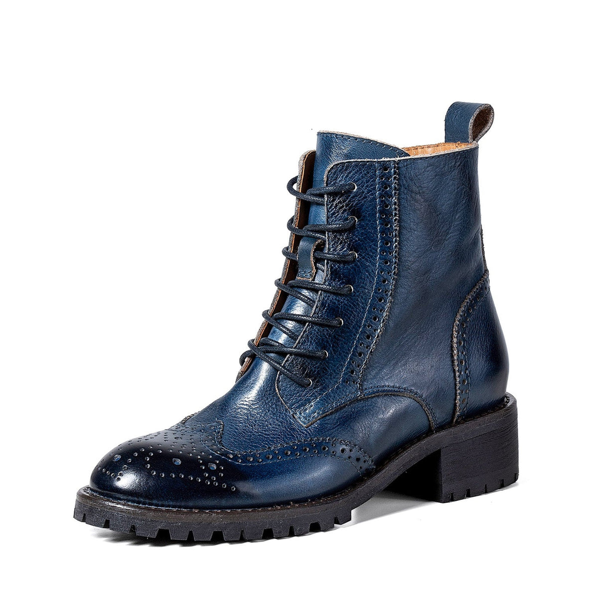 COMFORTABLE GENUINE LEATHER LACES ZIPPER ANKLE BOOTS