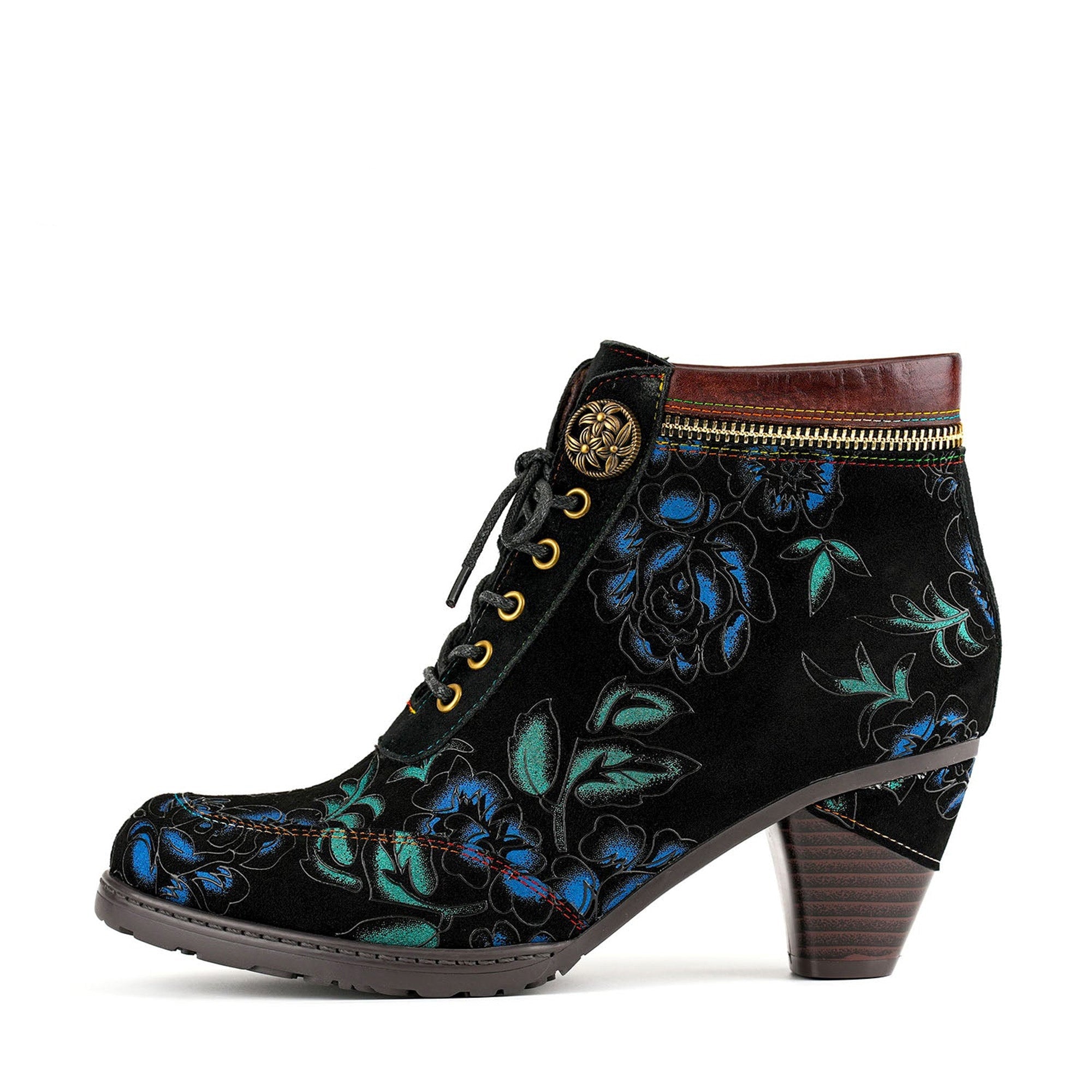 Vintage Nocturne Blossom Ankle Boots