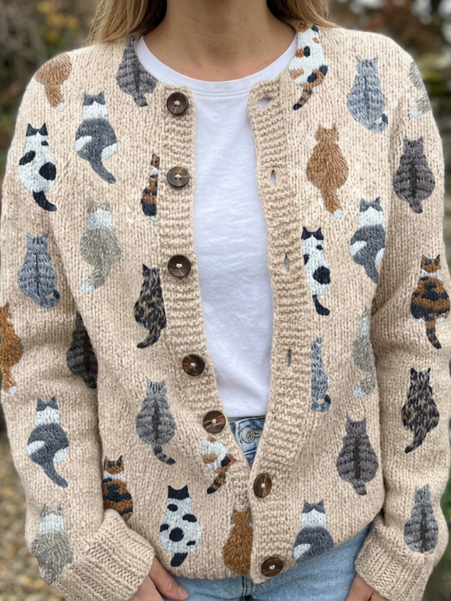 Sarah | Cozy Cat Print Cardigan