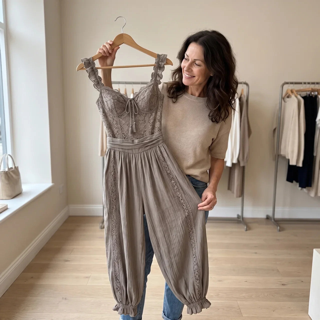 Laura | Lace and Pleated Cotton Trousers Set