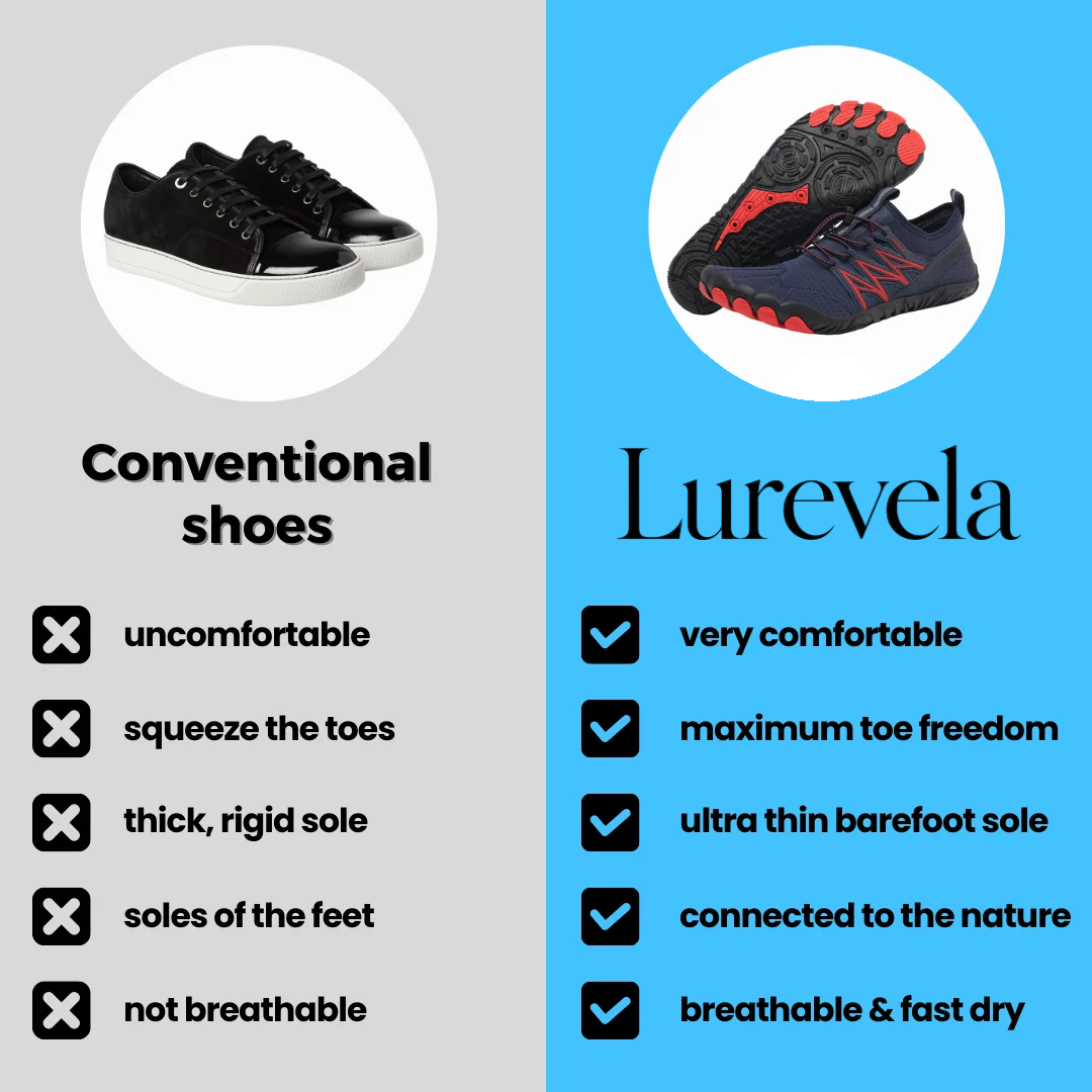 Lurevela barefoot shoes compared with conventional shoes