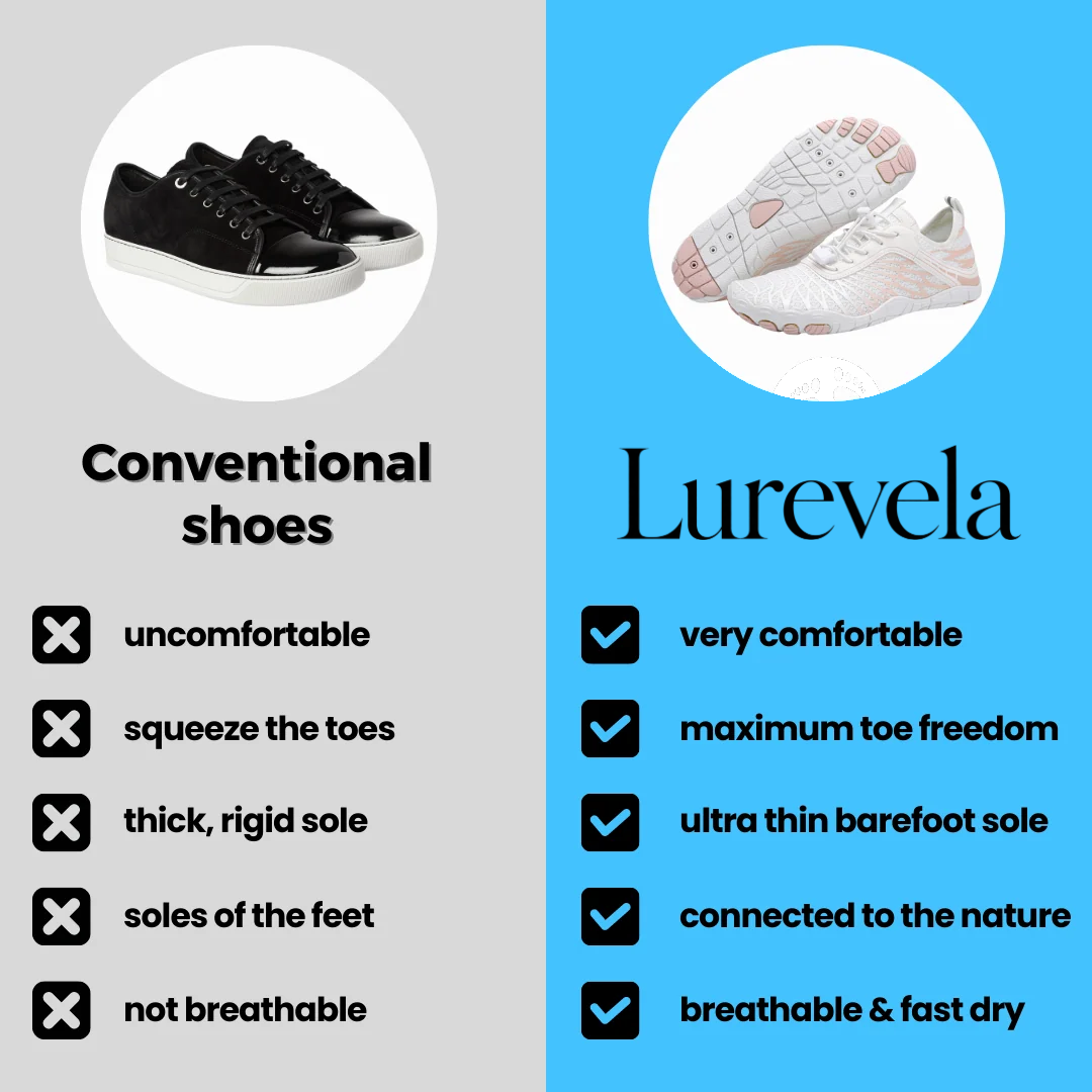 Lurevela barefoot shoes compared with conventional shoes