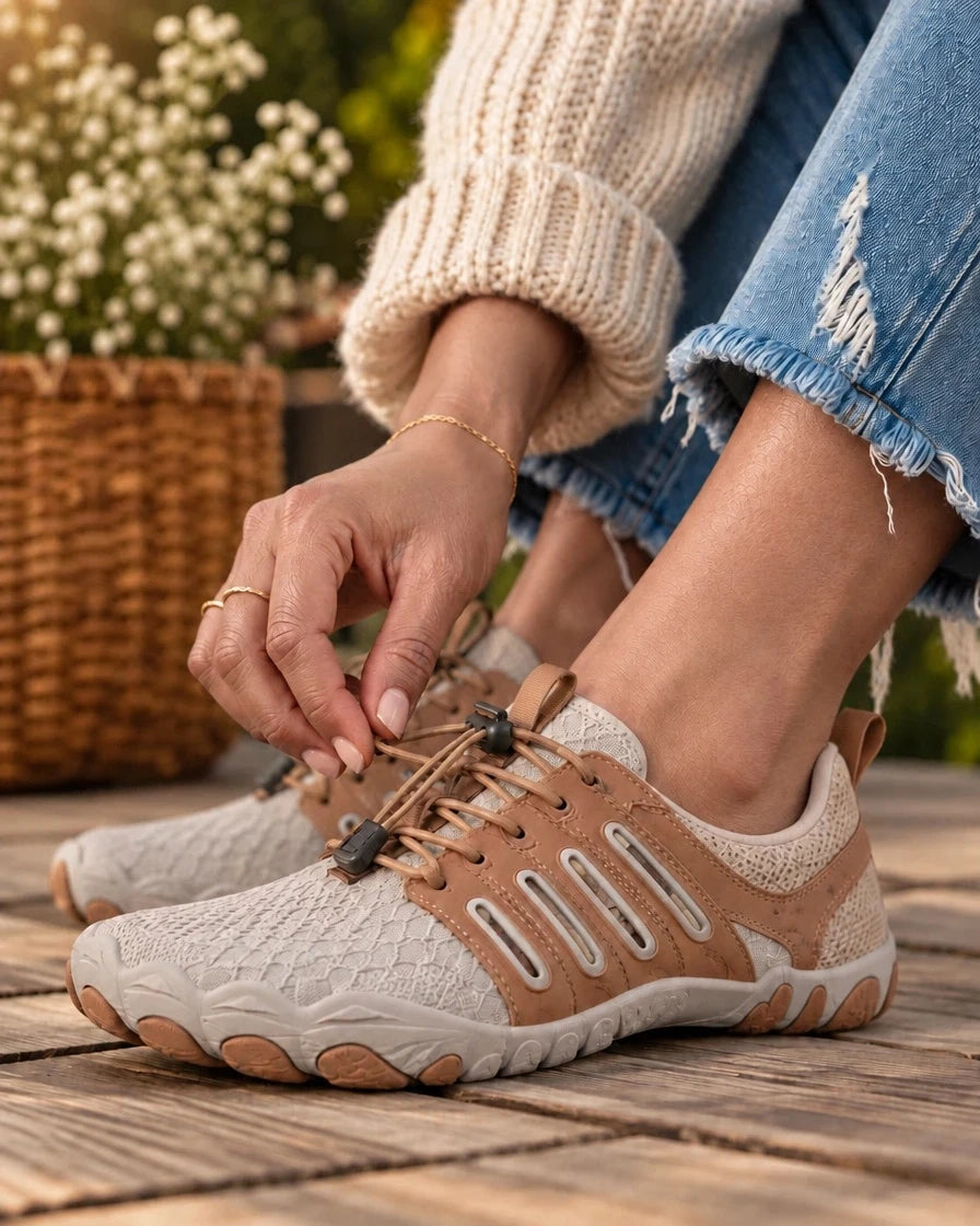 Beige and taupe Lurevela barefoot shoes with lace detail