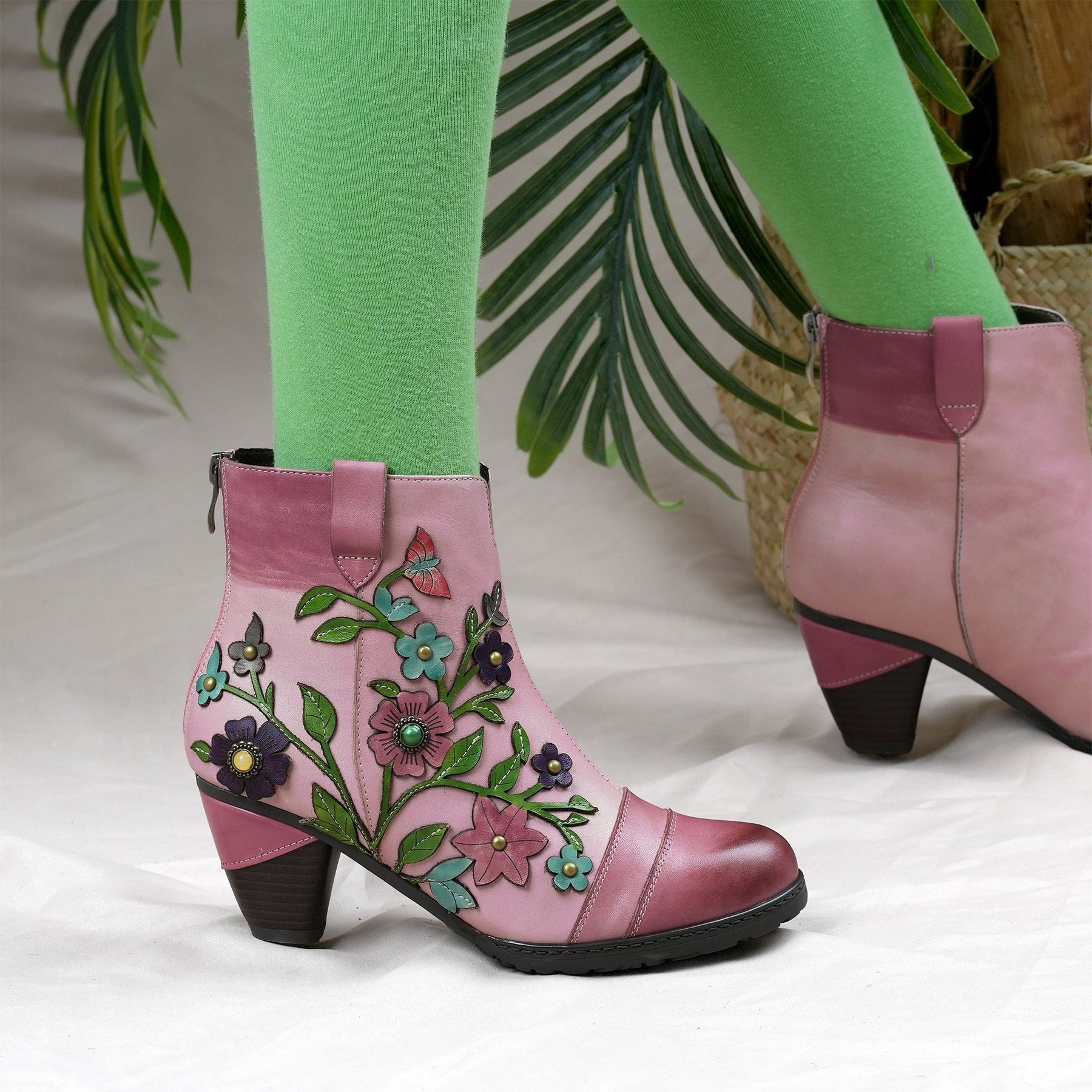 Grace Blossom Pink Ankle Boots