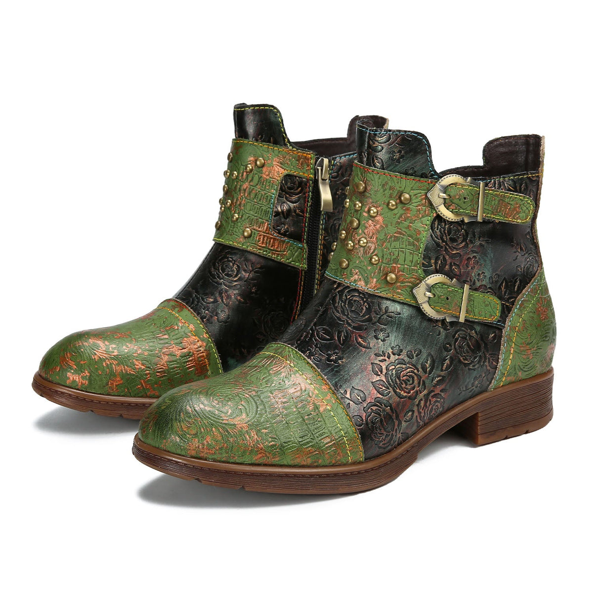 VINTAGE HANDMADE EMBOSSED ROSE FLAT BOOTS