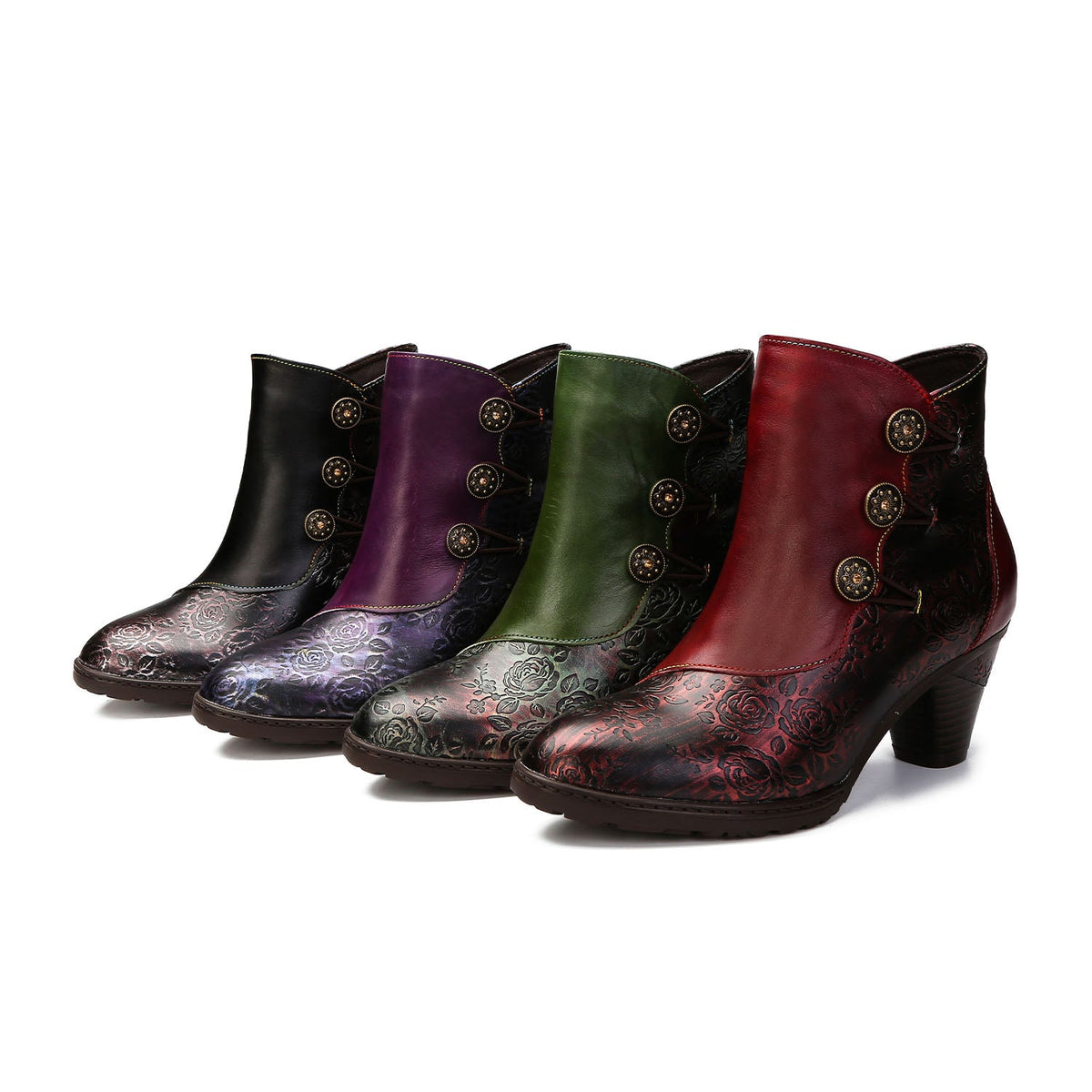 RETRO HANDMADE FLORAL STITCHING BUTTON BOOTS