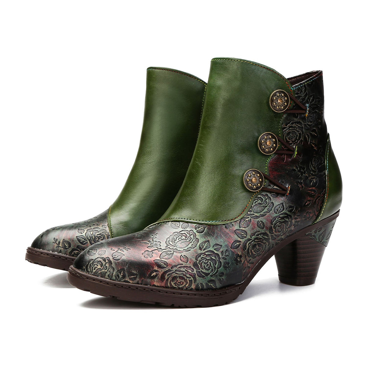RETRO HANDMADE FLORAL STITCHING BUTTON BOOTS