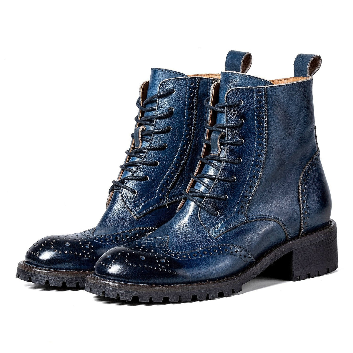 COMFORTABLE GENUINE LEATHER LACES ZIPPER ANKLE BOOTS