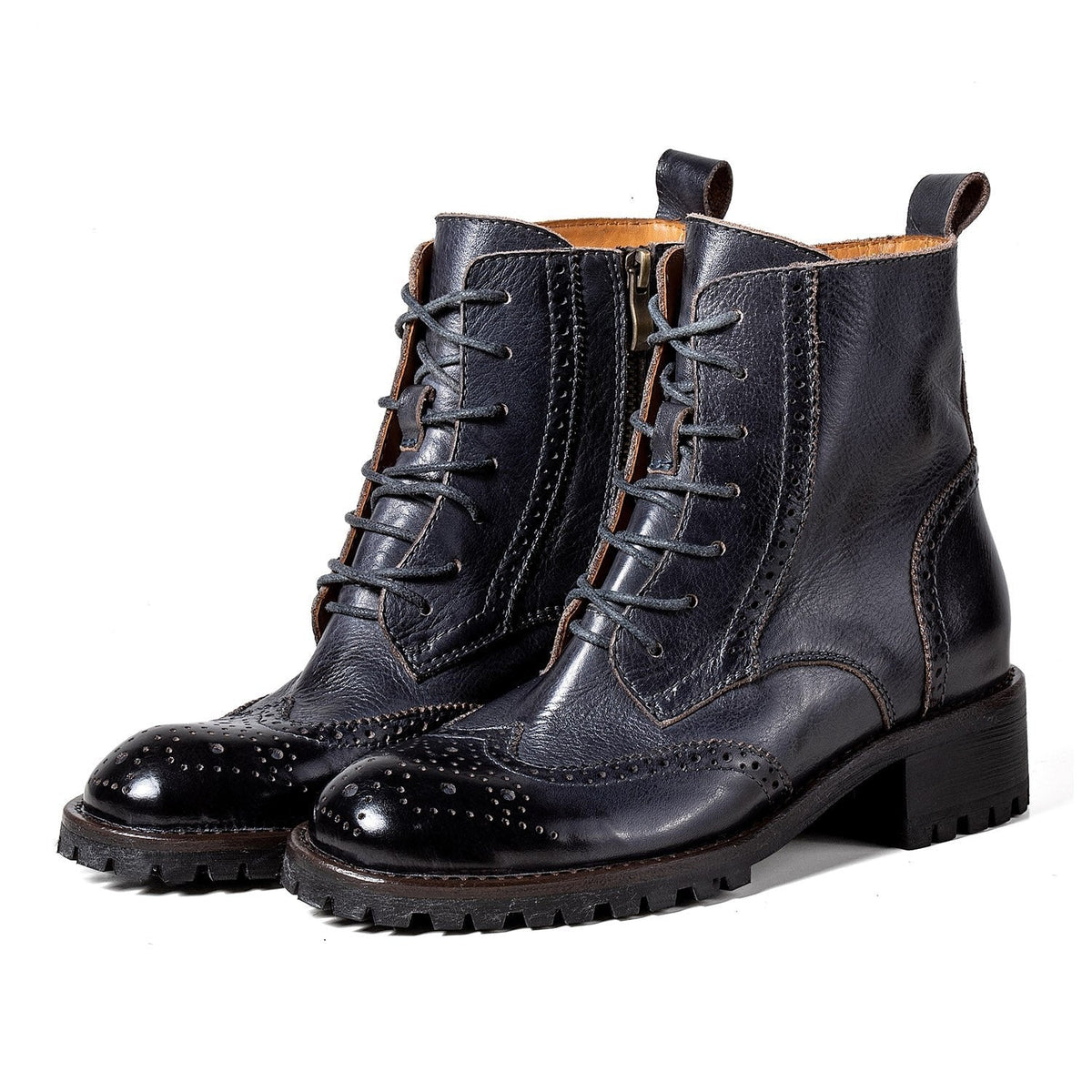 COMFORTABLE GENUINE LEATHER LACES ZIPPER ANKLE BOOTS