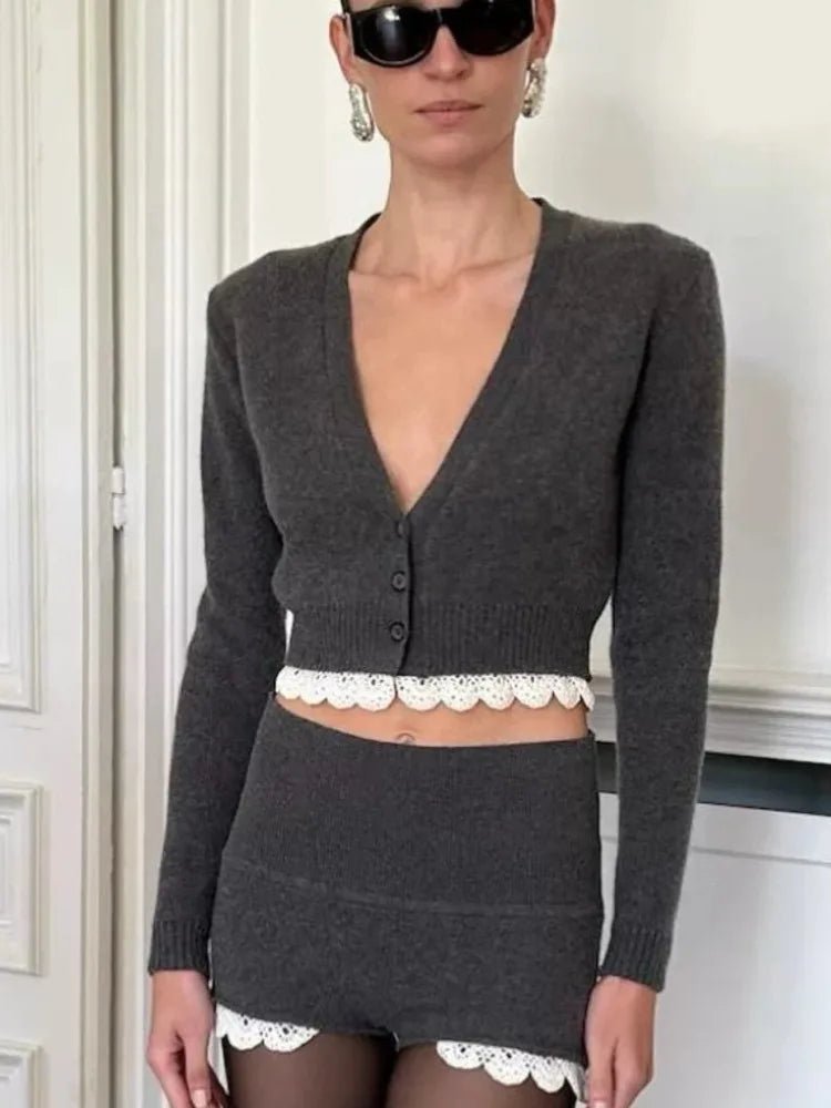 Veronica | Lace Trim Cardigan Short Set