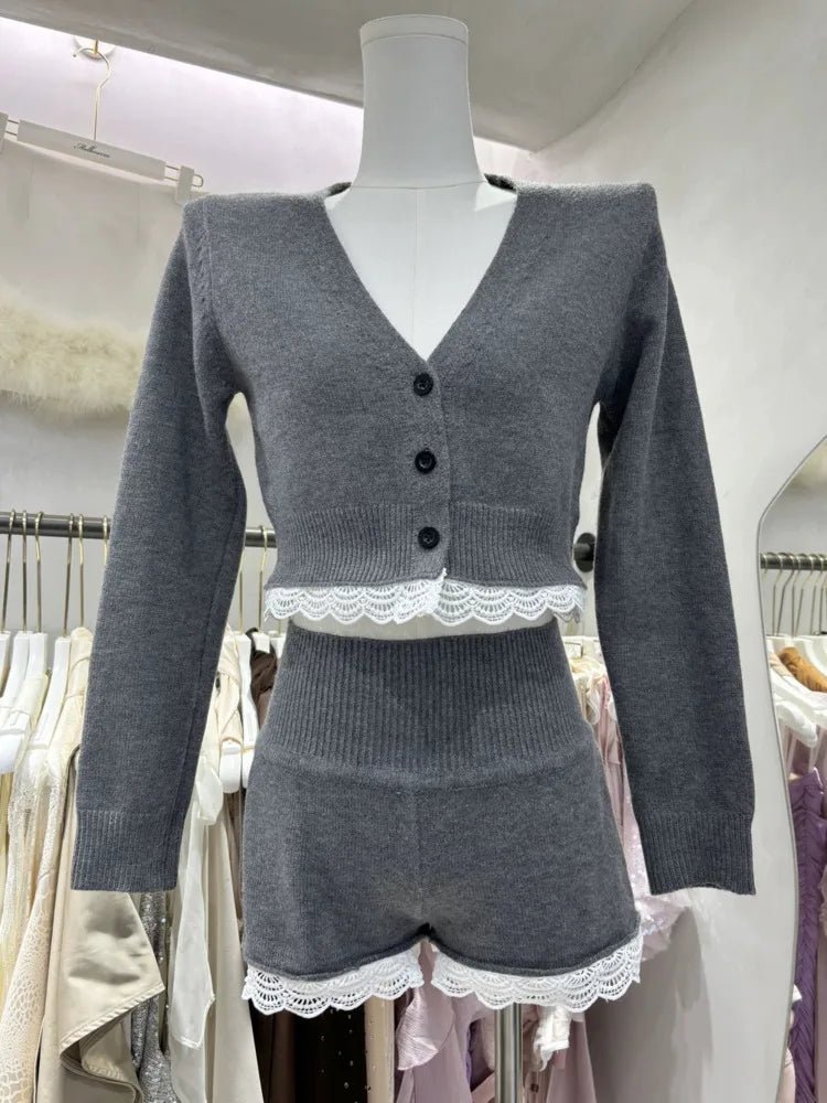 Veronica | Lace Trim Cardigan Short Set