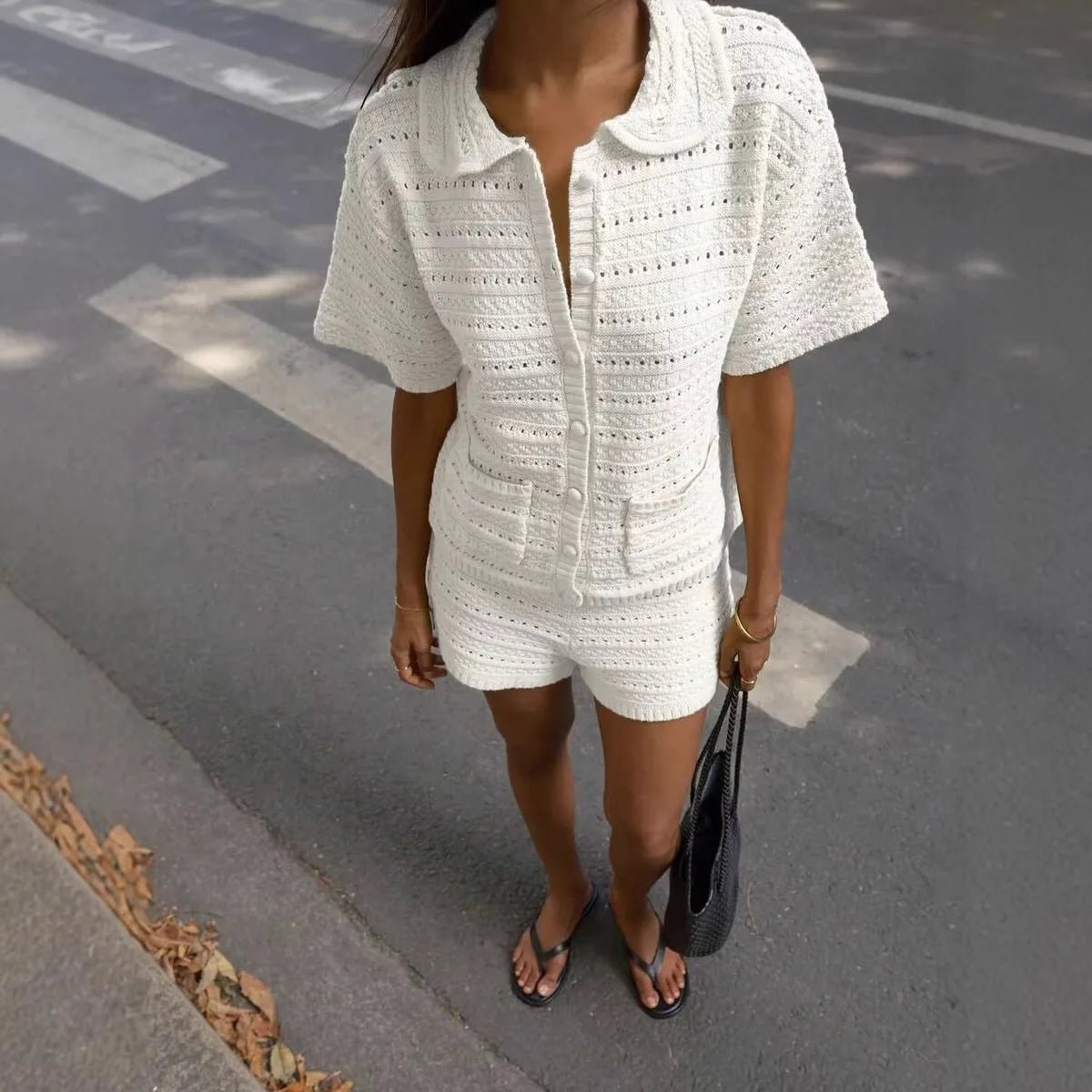 Madeleine | Solid Knit Cardigan Shorts Set