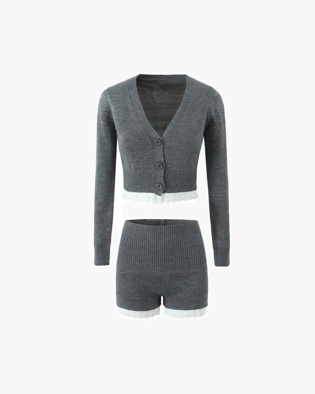 Veronica | Lace Trim Cardigan Short Set