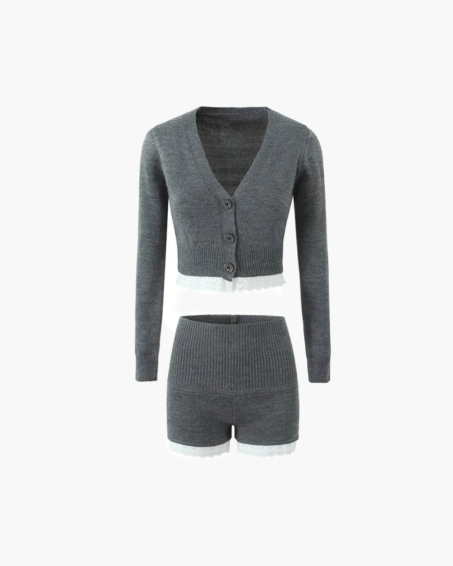 Veronica | Lace Trim Cardigan Short Set