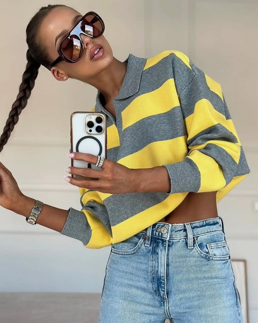 Hazel | Striped Knitted V-Neck Pullover