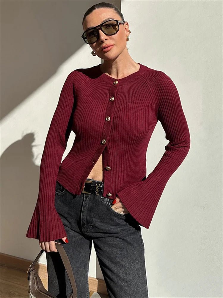 Theodora | Ribbed Knit Long Sleeve Cardigan
