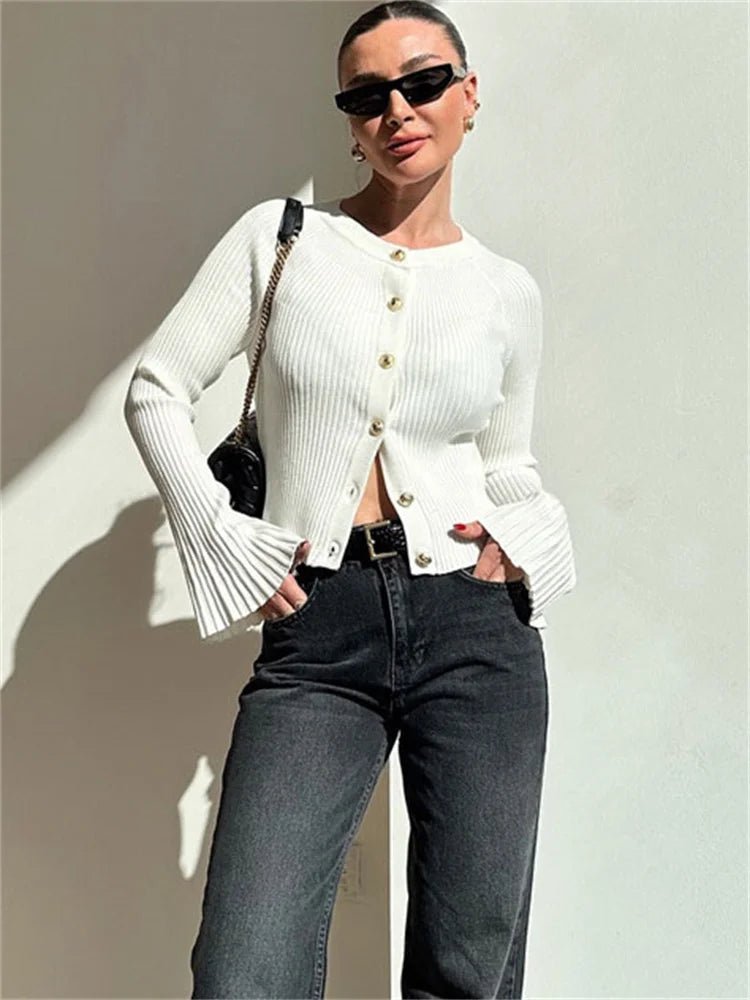 Theodora | Ribbed Knit Long Sleeve Cardigan