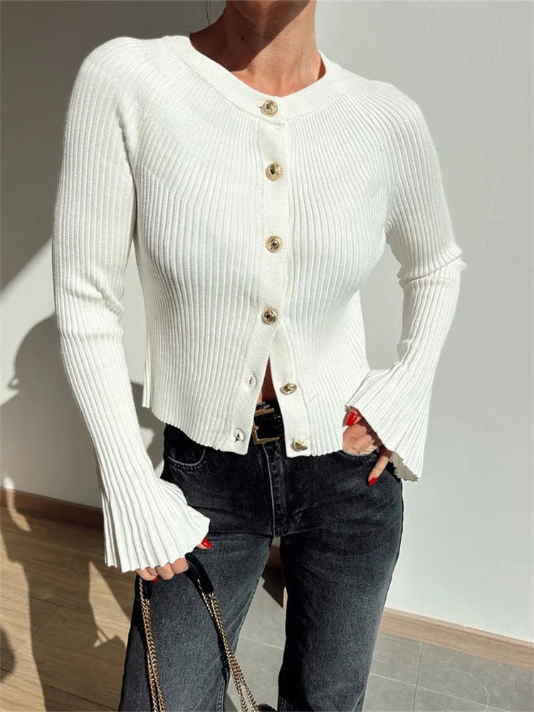 Theodora | Ribbed Knit Long Sleeve Cardigan