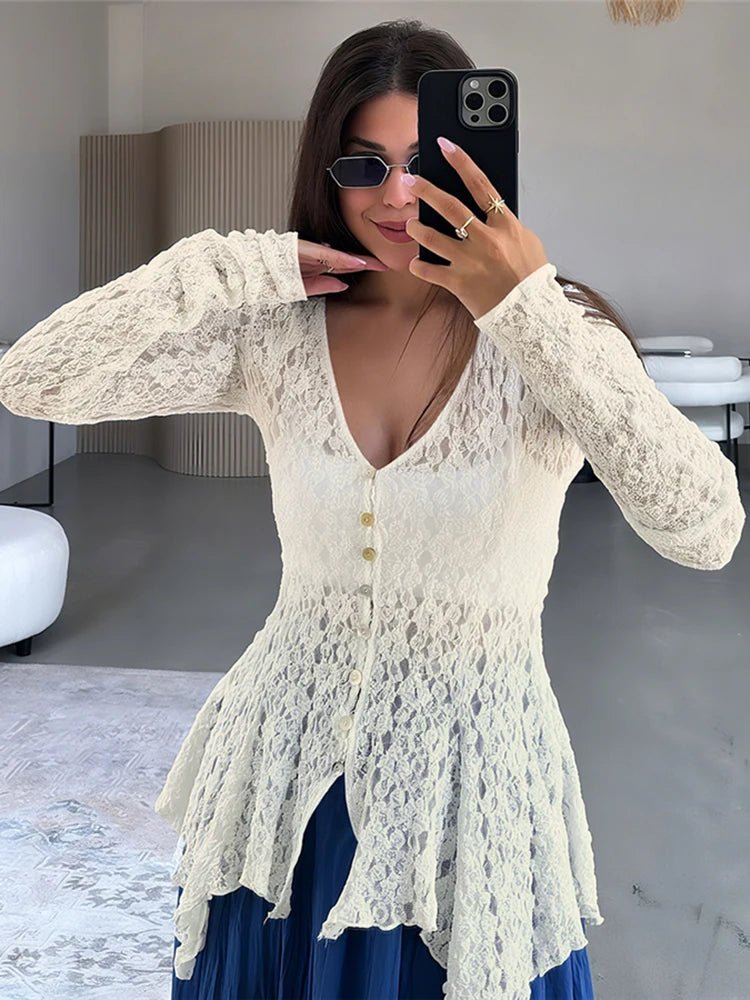Natasha | Shark Hem Sheer Jacquard Cardigan