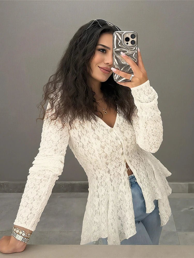 Natasha | Shark Hem Sheer Jacquard Cardigan