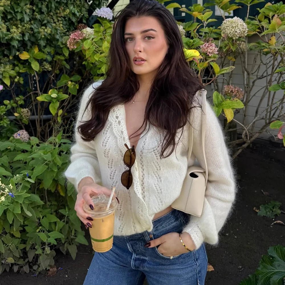 Tamara | White Lace Knit Cardigan
