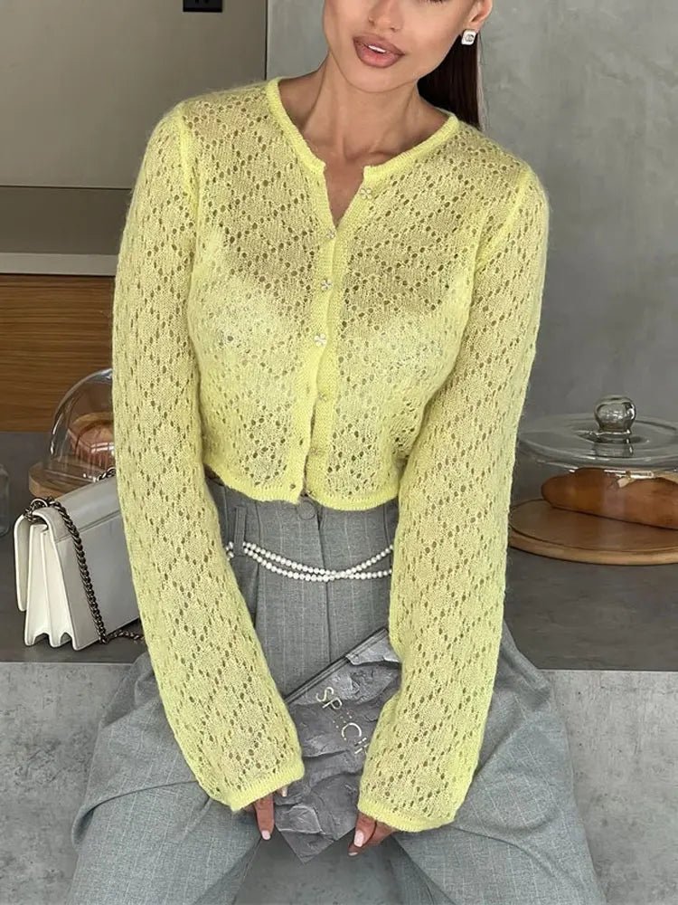 Olive | Sheer Cropped Cardigan