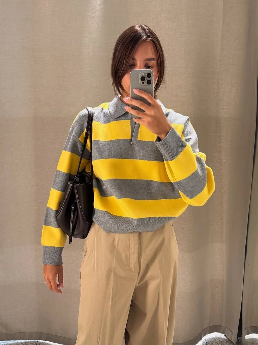 Hazel | Striped Knitted V-Neck Pullover