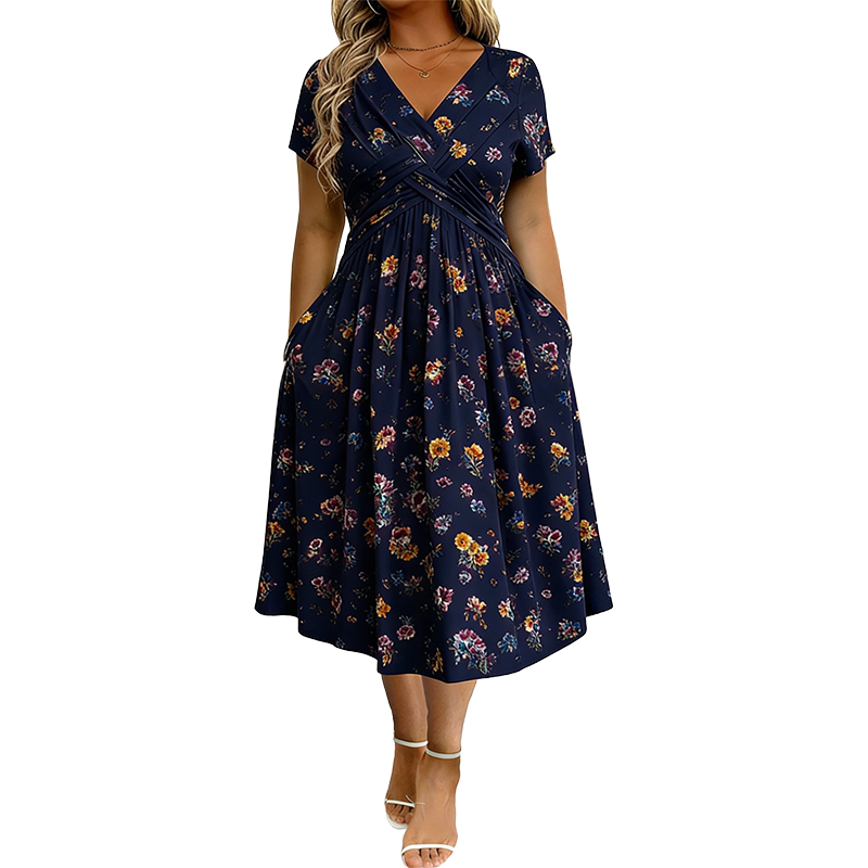 Rose | Floral V-Neck Dress with Twist Waist Detail
