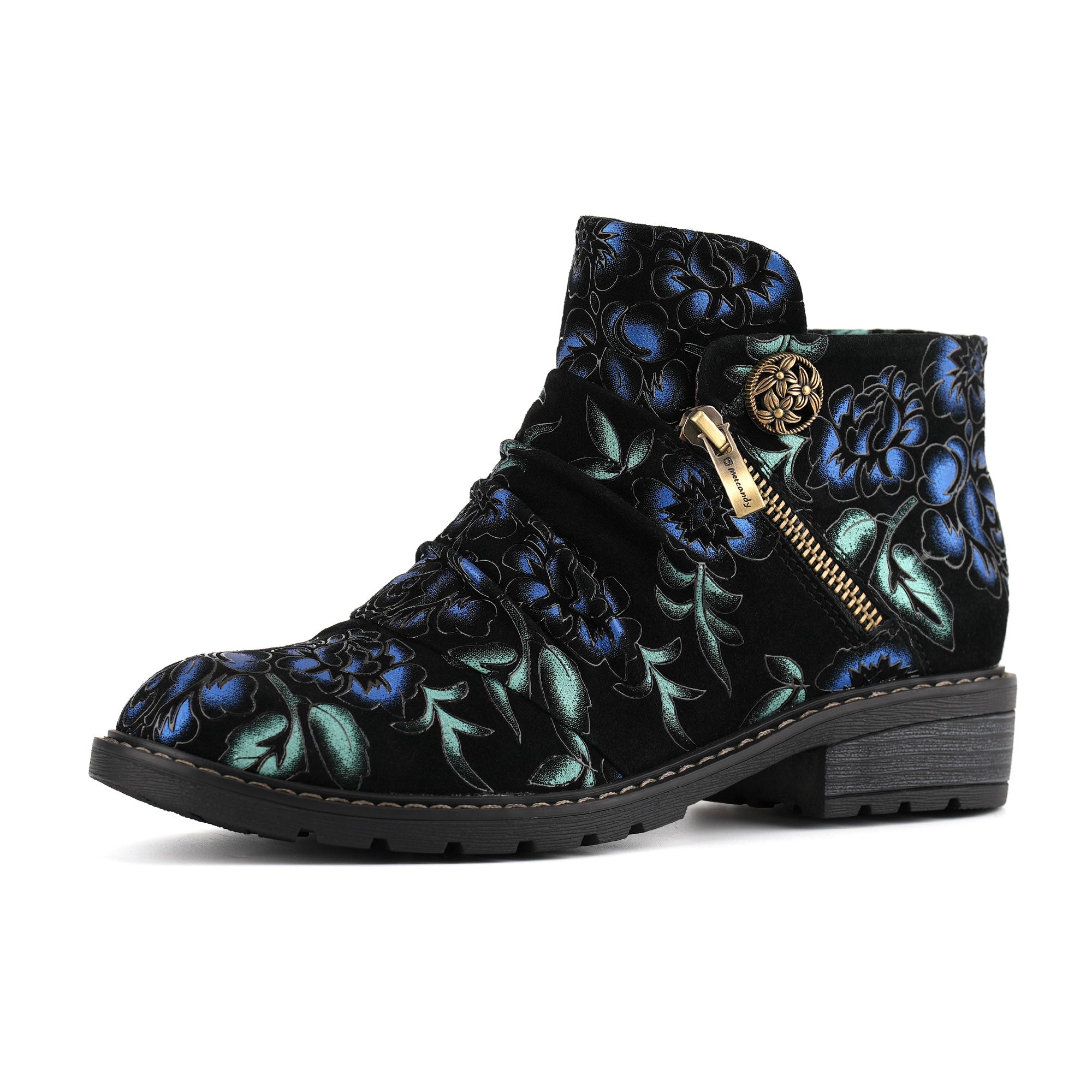 Midnight Floral Velvet Ankle Boots