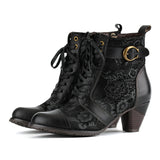 TIMELESS GRACE FLORAL LACE-UP ANKLE BOOTS